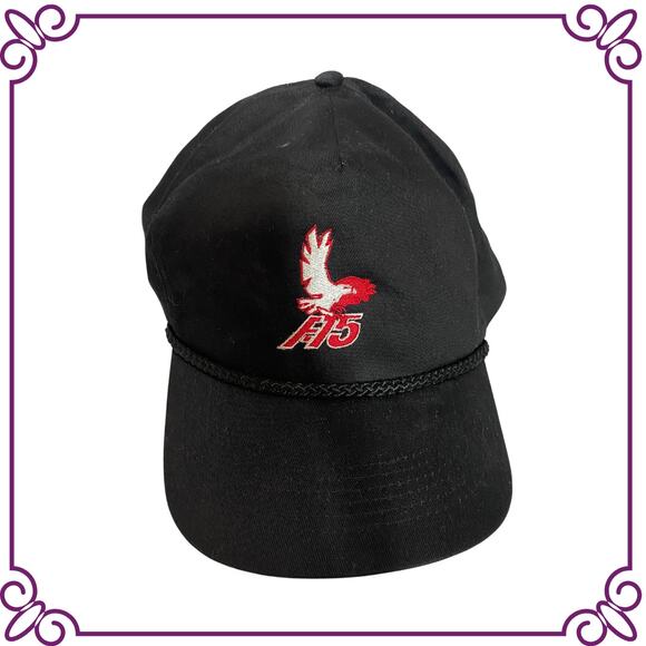 Vintage Embroidered F-15 Eagle Black Adjustable Baseball Cap Trucker Hat - Picture 1 of 7